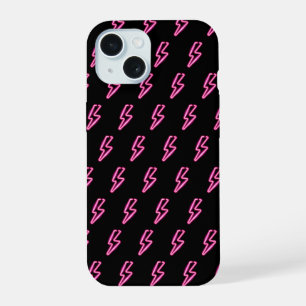 Roze Neon Bliksemschichtpatroon iPhone 15 Case