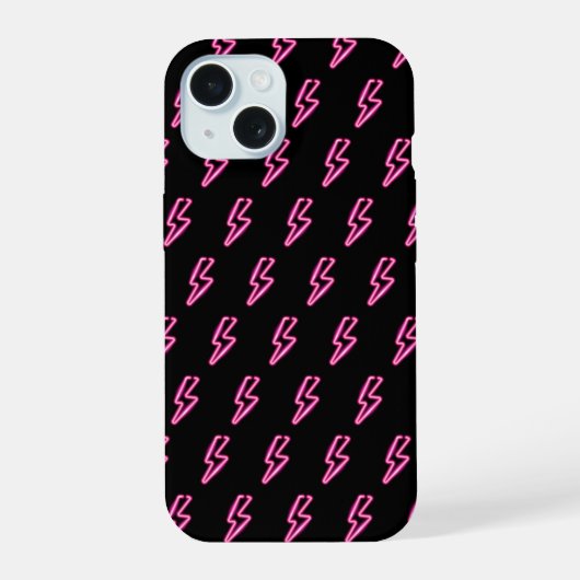 Roze Neon Bliksemschichtpatroon iPhone 15 Case (Achterkant)