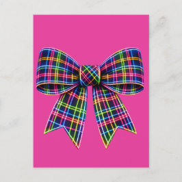 Roze Neon Boog Schotse Tartan Lint Cute Briefkaart