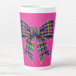 Roze Neon Boog Schotse Tartan Lint Cute Latte Mok