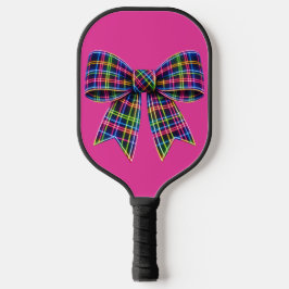 Roze Neon Boog Schotse Tartan Lint Cute Pickleball Paddle