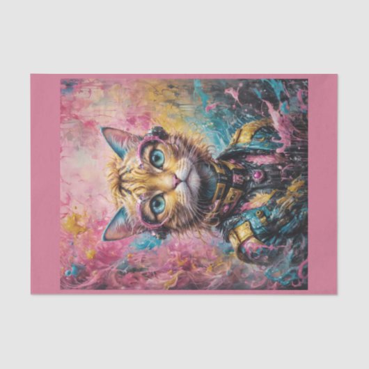 Roze neon cyberpunk zwerfkat tissuepapier (Voorkant)