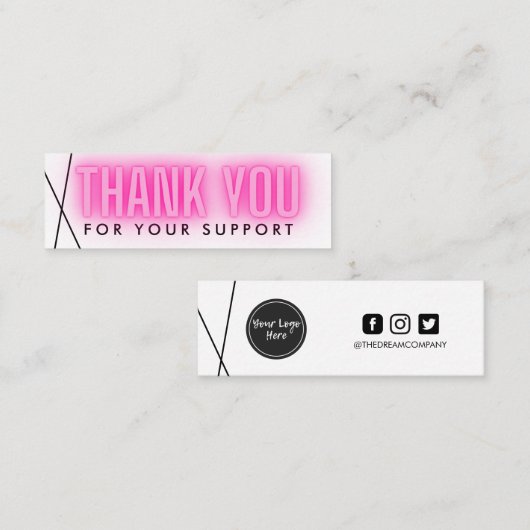 Roze neon Dank u Geometrische media Tussenvoegsel Mini Visitekaartje (Voorkant / Achterkant)