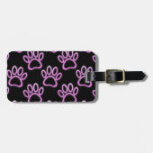 Roze Neon Dog Paw Print Bagagelabel (Voorkant horizontaal)