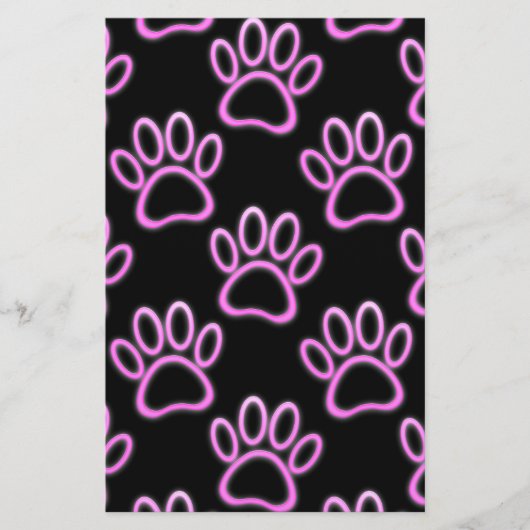 Roze Neon Dog Paw Print Briefpapier (Voorkant)