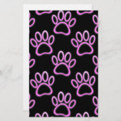 Roze Neon Dog Paw Print Briefpapier (Voorkant / Achterkant)