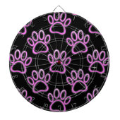 Roze Neon Dog Paw Print Dartbord (Voorkant)