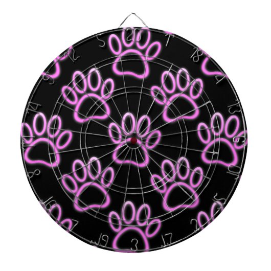 Roze Neon Dog Paw Print Dartbord (Voorkant)