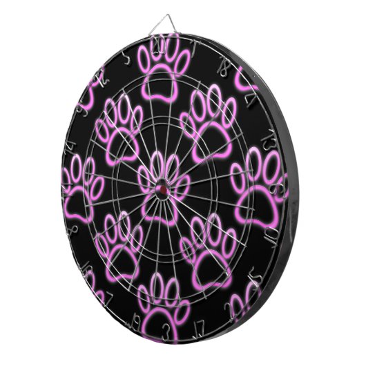 Roze Neon Dog Paw Print Dartbord (Voorkant Rechts)
