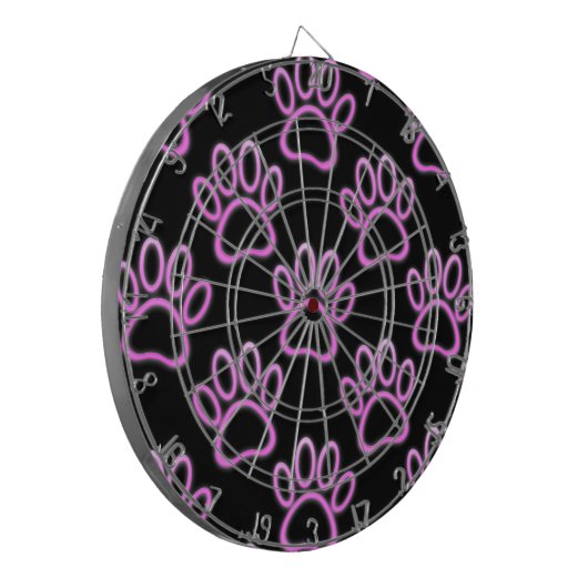 Roze Neon Dog Paw Print Dartbord (Voorkant Links)