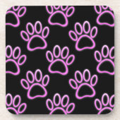 Roze Neon Dog Paw Print Drankjes Onderzetter (Voorkant)