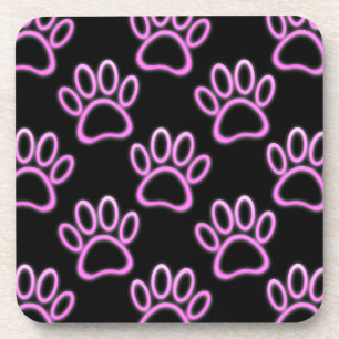 Roze Neon Dog Paw Print Drankjes Onderzetter