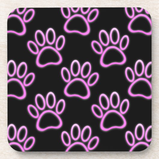 Roze Neon Dog Paw Print Drankjes Onderzetter (Voorkant)