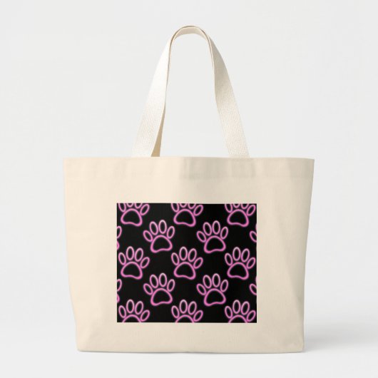 Roze Neon Dog Paw Print Grote Tote Bag (Voorkant)