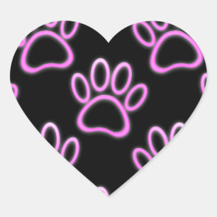 Roze Neon Dog Paw Print Hart Sticker
