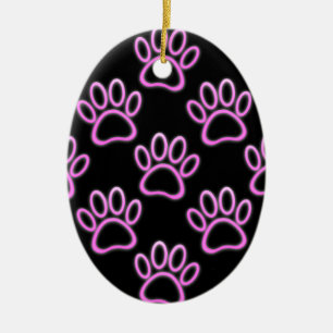 Roze Neon Dog Paw Print Keramisch Ornament