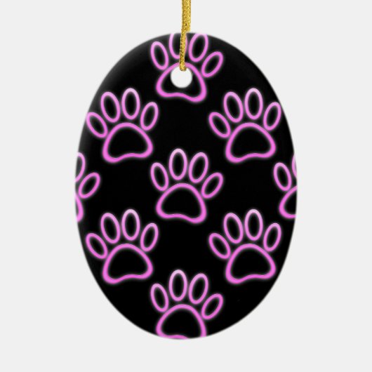 Roze Neon Dog Paw Print Keramisch Ornament (Voorkant)