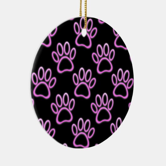 Roze Neon Dog Paw Print Keramisch Ornament (Rechts)
