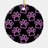 Roze Neon Dog Paw Print Keramisch Ornament (Voorkant)