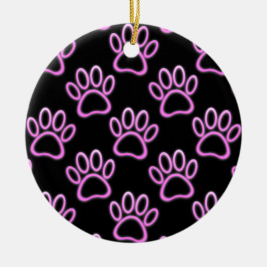 Roze Neon Dog Paw Print Keramisch Ornament (Voorkant)