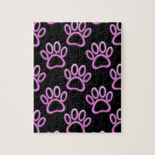 Roze Neon Dog Paw Print Legpuzzel
