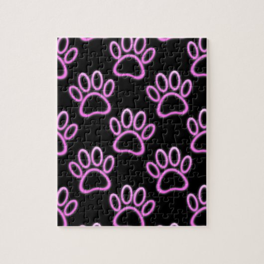 Roze Neon Dog Paw Print Legpuzzel (Verticaal)