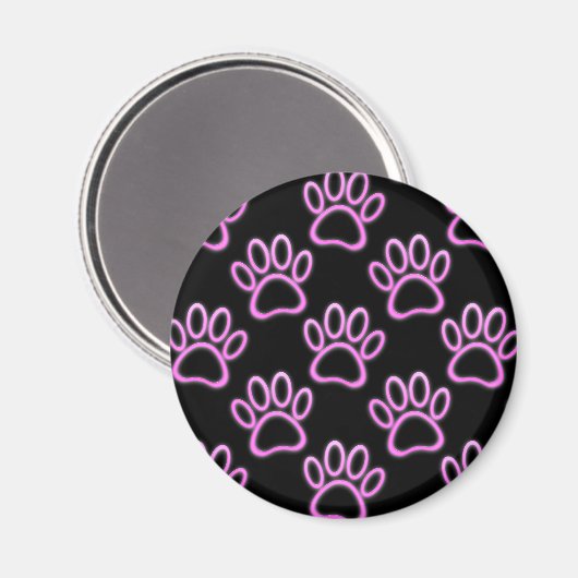 Roze Neon Dog Paw Print Magneet (Voorkant / Achterkant)