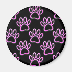 Roze Neon Dog Paw Print Magneet