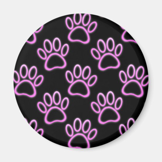 Roze Neon Dog Paw Print Magneet (Voorkant)