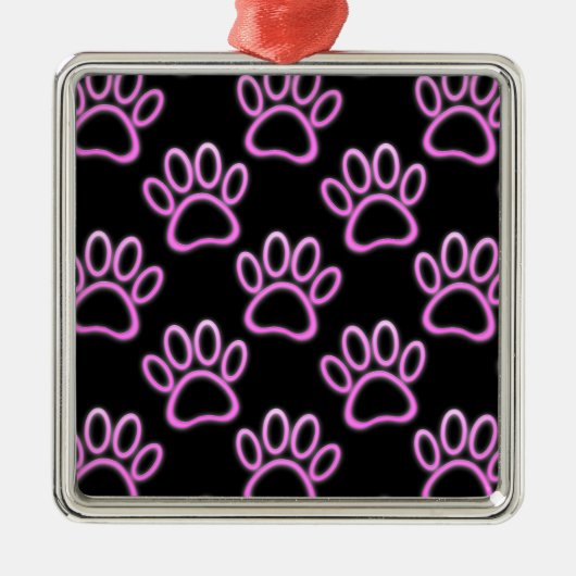 Roze Neon Dog Paw Print Metalen Ornament (Voorkant)