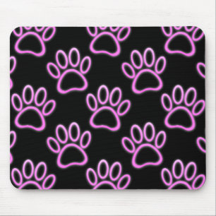 Roze Neon Dog Paw Print Muismat
