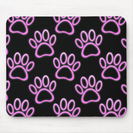 Roze Neon Dog Paw Print Muismat (Voorkant)