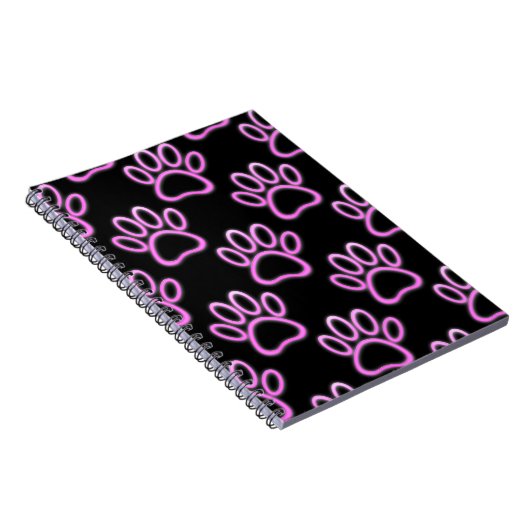 Roze Neon Dog Paw Print Notitieboek (Rechterzijde)