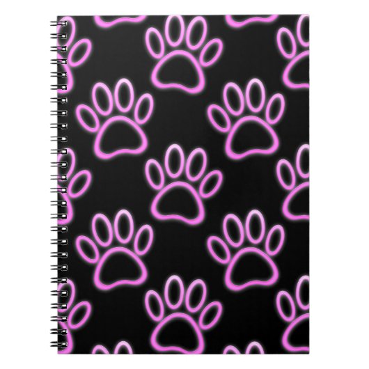 Roze Neon Dog Paw Print Notitieboek (Voorkant)
