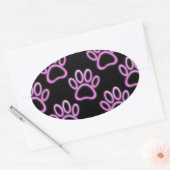 Roze Neon Dog Paw Print Ovale Sticker (Envelop)