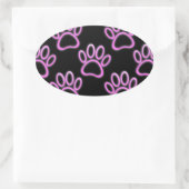 Roze Neon Dog Paw Print Ovale Sticker (Tas)