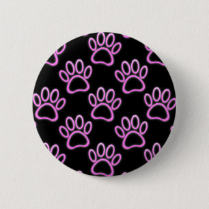 Roze Neon Dog Paw Print Ronde Button 5,7 Cm