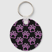 Roze Neon Dog Paw Print Sleutelhanger (Voorkant)