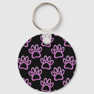 Roze Neon Dog Paw Print Sleutelhanger