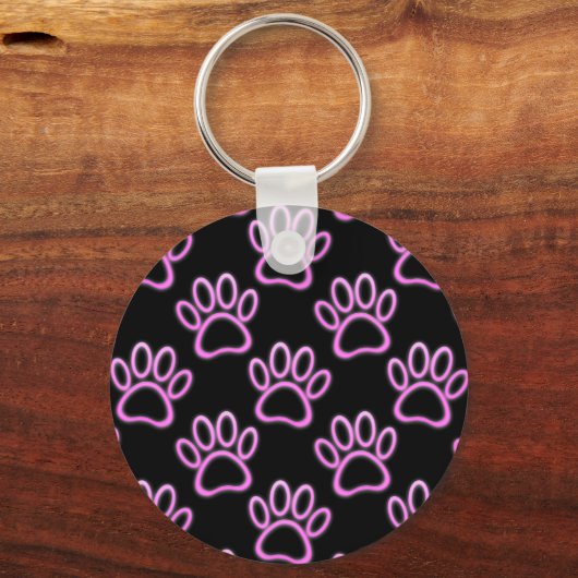 Roze Neon Dog Paw Print Sleutelhanger (Voorkant)