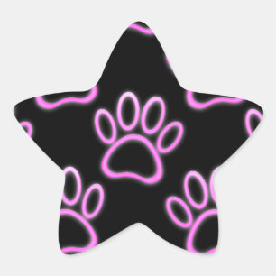 Roze Neon Dog Paw Print Ster Sticker