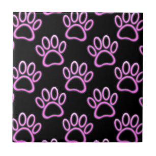 Roze Neon Dog Paw Print Tegeltje