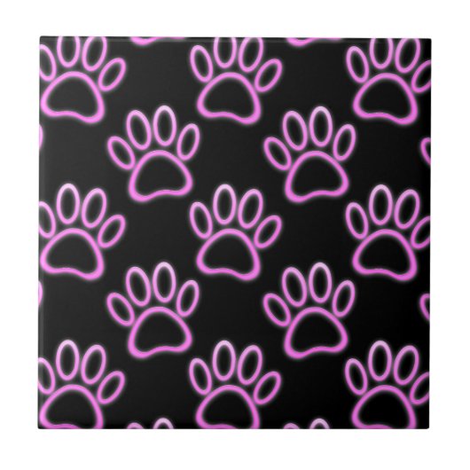Roze Neon Dog Paw Print Tegeltje (Voorkant)