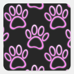 Roze Neon Dog Paw Print Vierkante Sticker
