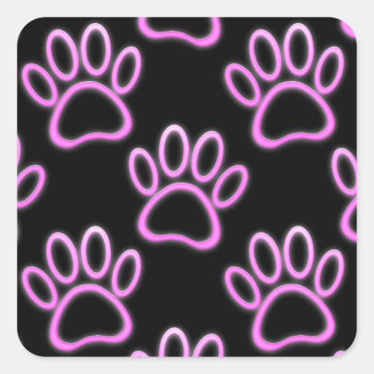 Roze Neon Dog Paw Print Vierkante Sticker (Voorkant)