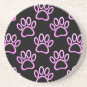 Roze Neon Dog Paw Print Zandsteen Onderzetter