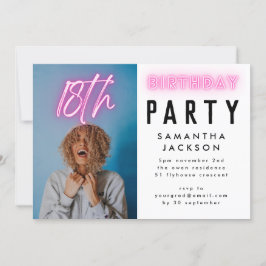 Roze Neon Elegant Ombre 18th Birthday Party Foto Kaart