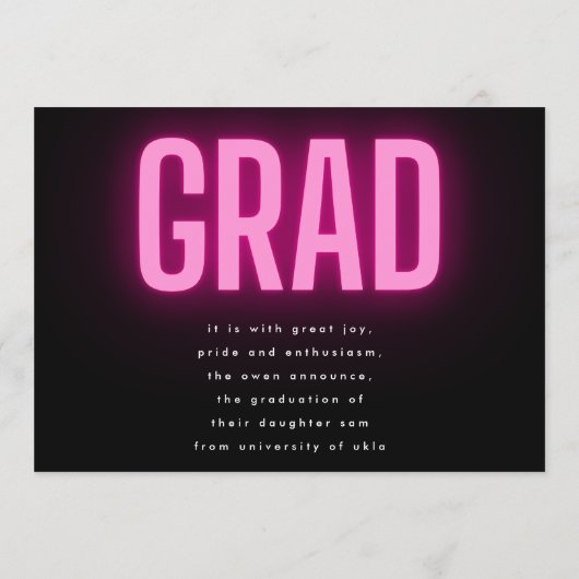 Roze Neon Elegante Ombre Grad Foto Feest Uitnodigi Kaart (Achterkant)