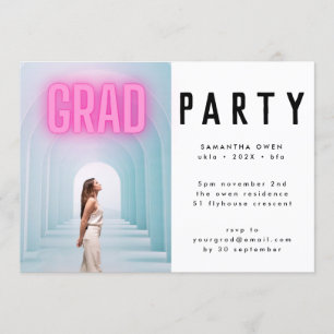 Roze Neon Elegante Ombre Grad Foto Feest Uitnodigi Kaart