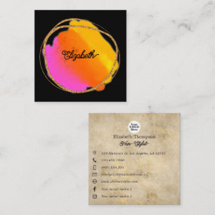 Roze Neon en Nep Goud Glitter Vierkante Visitekaartje